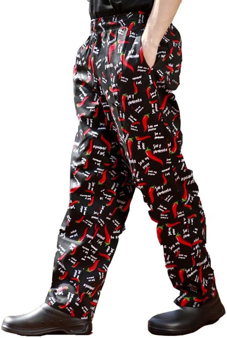Black and red Little Chili Printed Chef Trousers 100% Cotton 820217