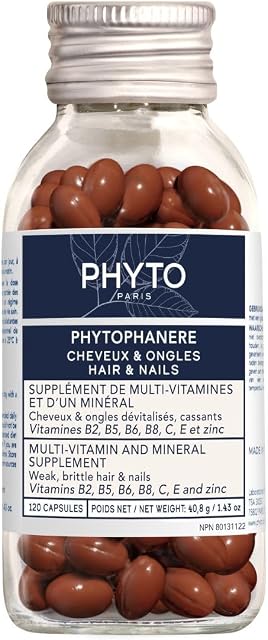 Phyto Phytophanere - Supplément de biotine - Vitamines de croissance des cheveux pour les hommes et les femmes - Force et volume pour les cheveux et les ongles - avec vitamine E et antioxydants - 120 gélules