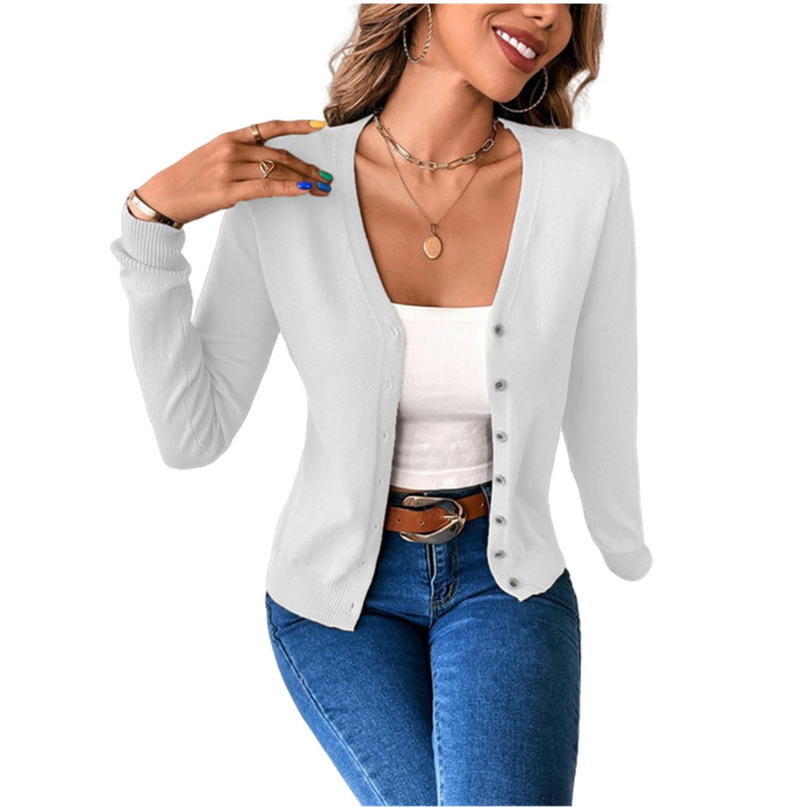 NOGRAX Cardigan Estivo Donna Autunno Inverno Donne Manica Lunga Solida Pulsante Front V Neck Cardigan Femme Fashion Vintage Knit