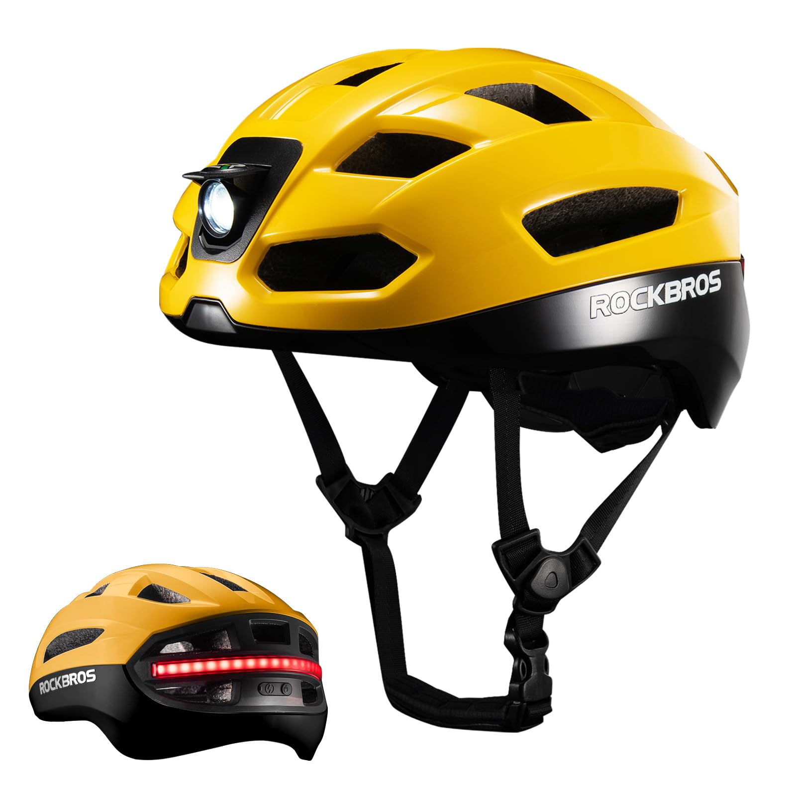 ROCKBROS Smart Bike Helmet with Lights and Turn Signals Cycling Helmet for Adults with Remote Control withTaillight and Head Light Breathing, Flashing, Steady L 58-60cm