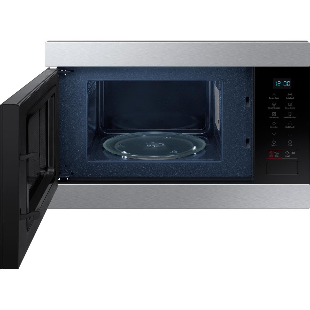 Samsung Solo Einbau-Mikrowelle MS22M8074AT/EG, 22 ℓ, 38 cm Höhe, Feuchtigkeitssensor, Warmhaltefunktion, Edelstahl