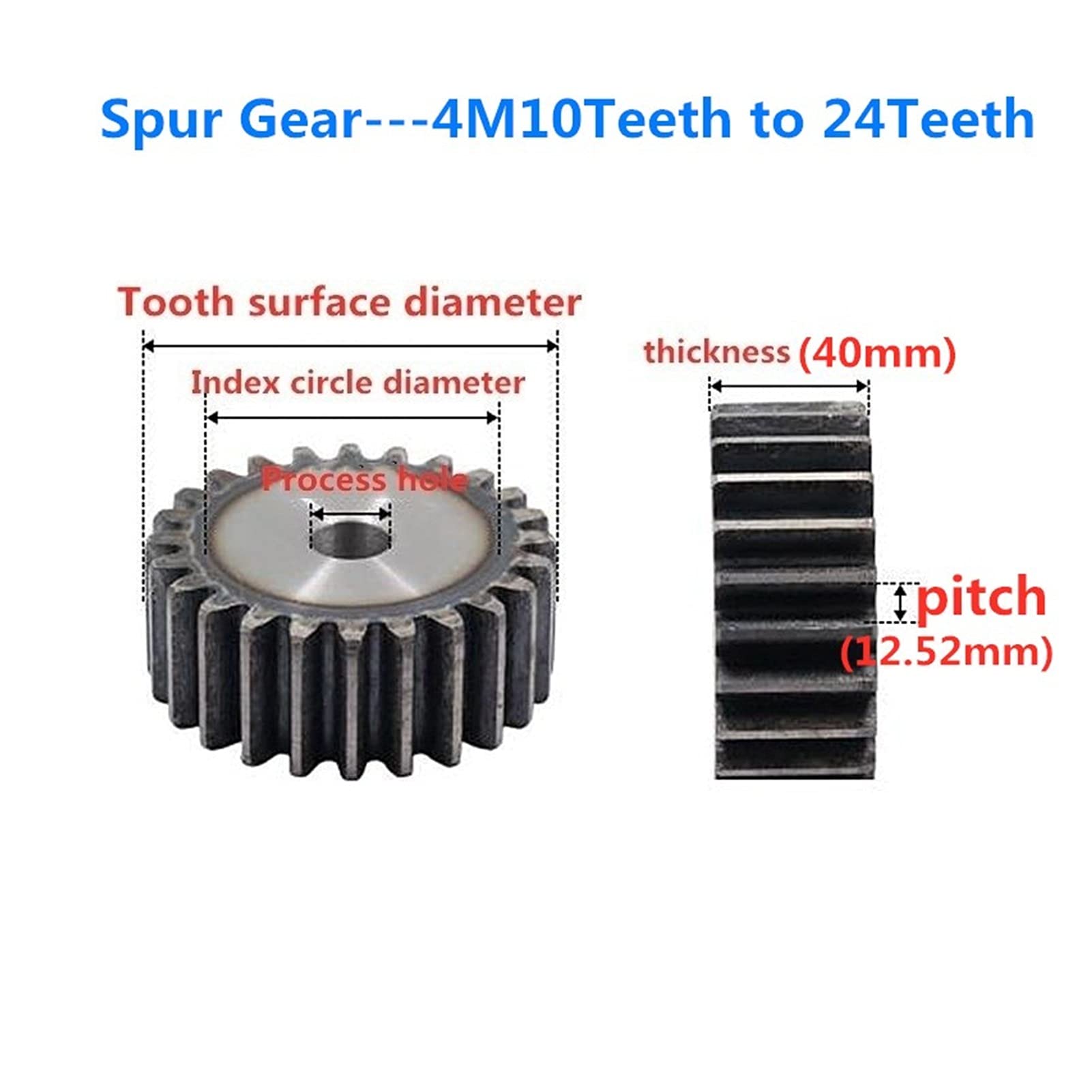 Chfeng-gg Lot de 20 pignons en acier au carbone 10 dents à 24 dents 4 m