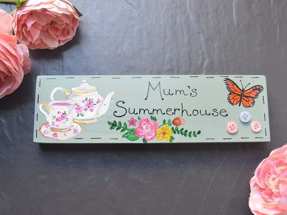 Personalised Wooden Summerhouse Garden Sign | Afternoon Tea | Tea Party | Teapot | Potting Shed | Roses | Butterfly