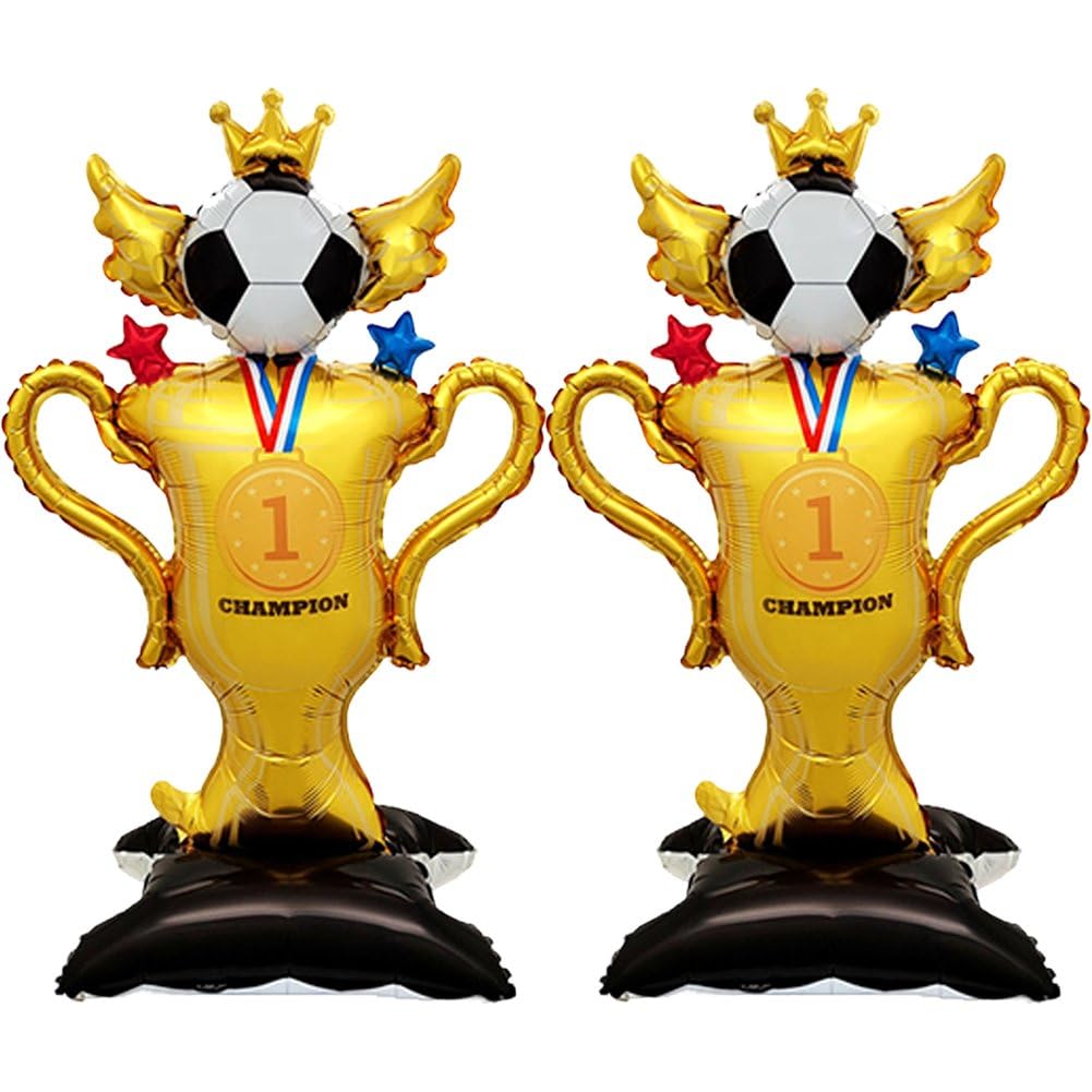 Fituenly 2pcs Standing Soccer Trophy Balloons, Soccer Balloon Arch Theme Party Decorations Supplies for Birthday Party Decorations