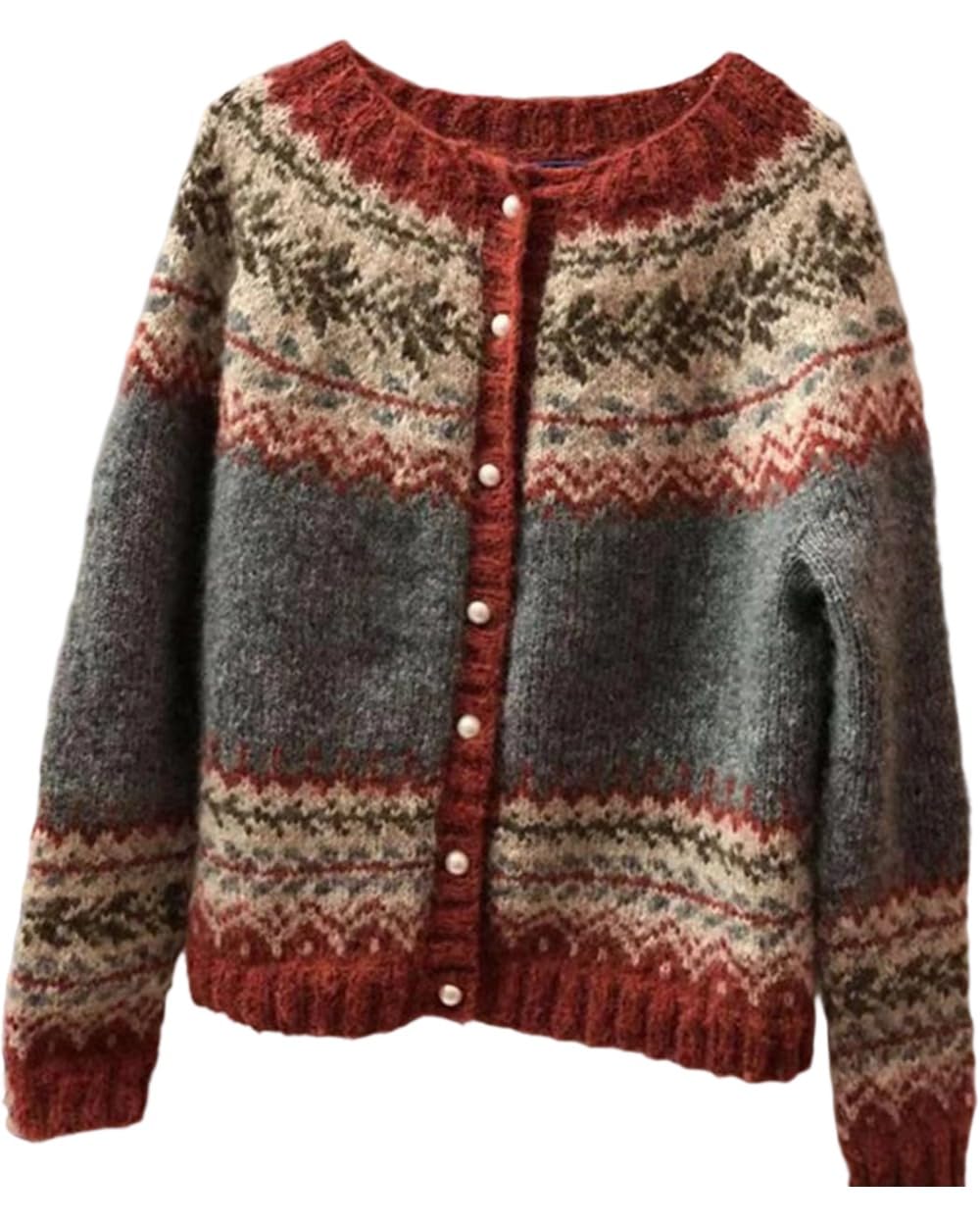 Womens Classic Fair Isle Open Front Knit Cardigan Sweater Winter Casual Loose Fit Button Down Long Sleeve Coat