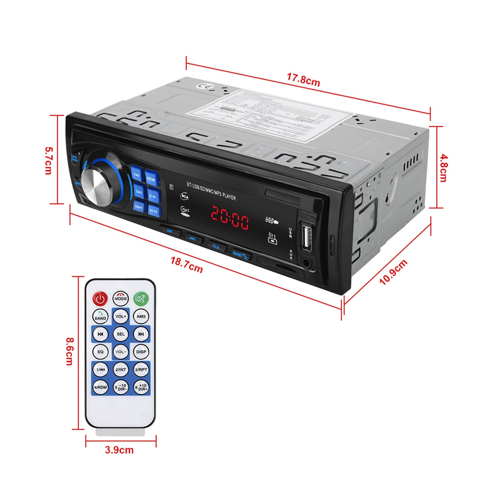 Adattatore Audio Bluetooth. 1. DIIN Autoradio Bluetooth FM. Stero Radio. USB SD AUX. Audio Player Auto Electronics in-Dash Autoradio 12pin Auto Radio Player (Color : Without Camera)
