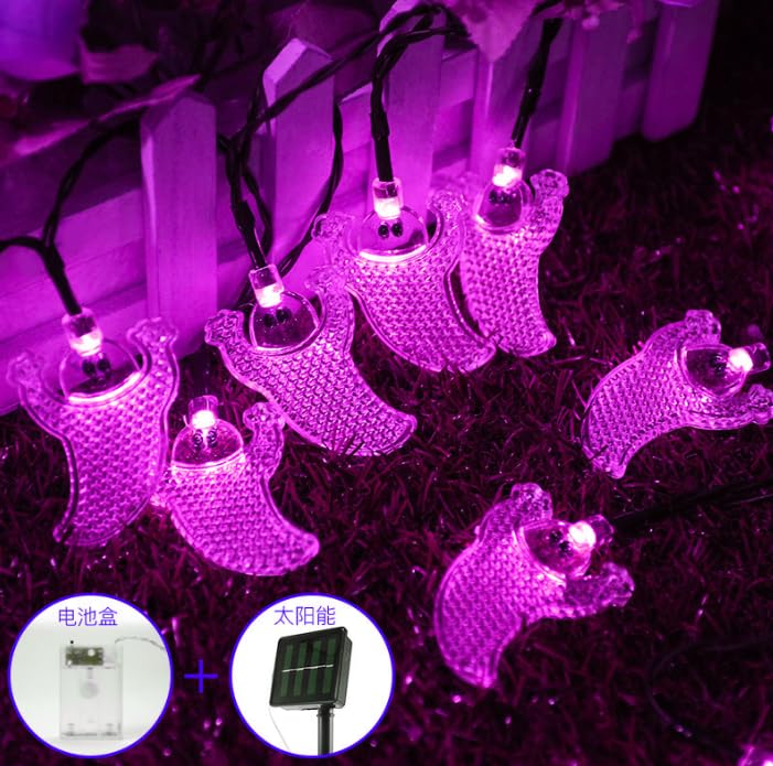 Guirnalda de luces solares fantasmas para exteriores, 32 m, 300 LED, guirnalda de luces solares de fantasma, impermeable, 8 modos para jardín y patio (rosa)