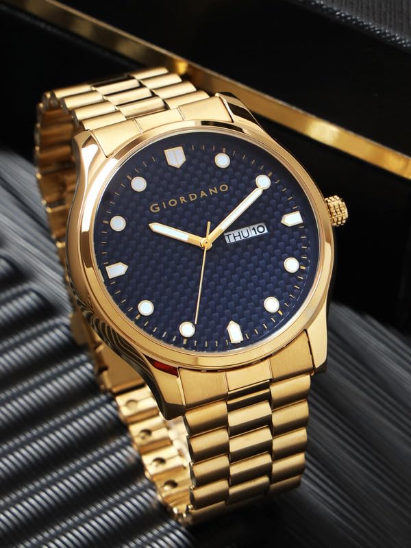 Image of Giordano Analog Watch for Men with Two-Tone Stainless Steel Strap & Textured Dial, Day-Date Display, Elegant Casual Style
