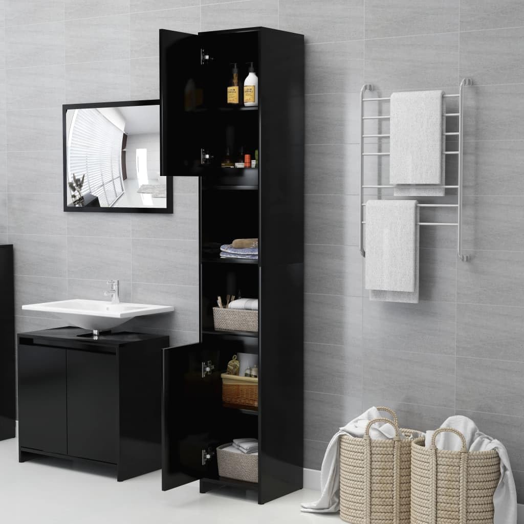 Armario De Baño VidaXL - Madera Contrachapada, 95cm (Negro, 3 Estantes)