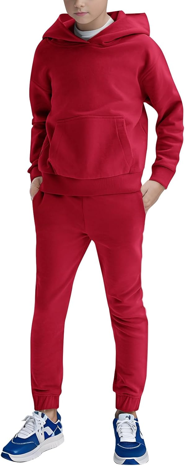 Haloumoning Boys 2 Piece Outfits Sweatsuits Long Sleeve Pullover Hoodie and Sweatpants Tracksuit Set 5-14 Years