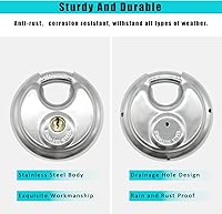 Vista 4 de Disc Lock for Storage Unit 2-3/4"(70mm), Stainless Steel Keyed Padlock with Keys, Outdoor Waterproof Storage Lock for Storage Locker, Shed, Gate
