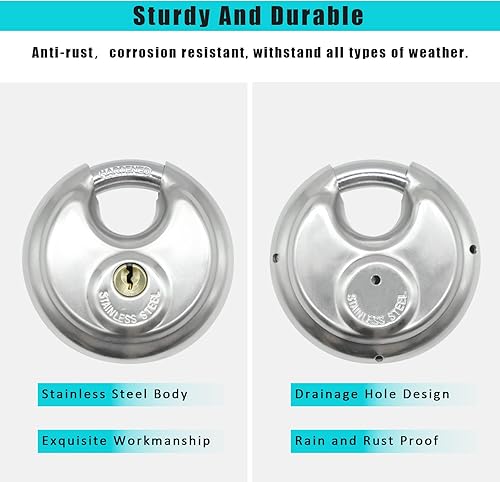 Miniatura 4 de Cerradura de disco para unidad de almacenamiento de 2-34 pulgadas (2.756 in), candado con llave de acero inoxidable con llaves, cerradura de
