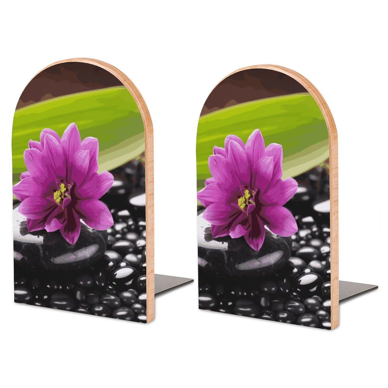 Serre-livres grande fleur violette cale-livre bois étagère bureau