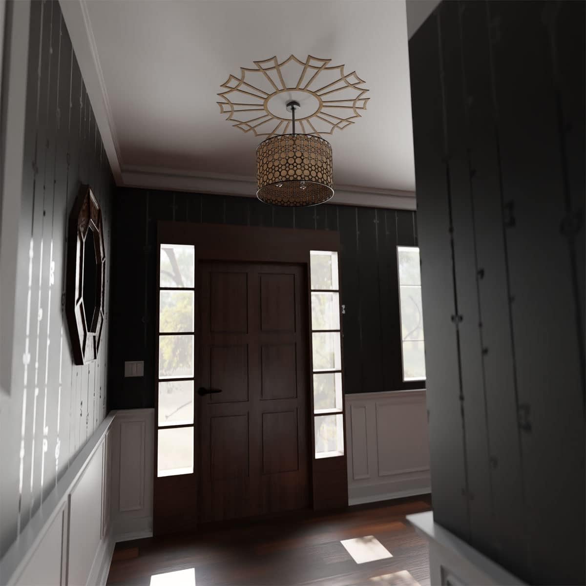 Ekena Millwork 16"OD x 5 5/8"ID x 1/4"T Augustus Wood Fretwork Pierced Ceiling Medallion, Birch