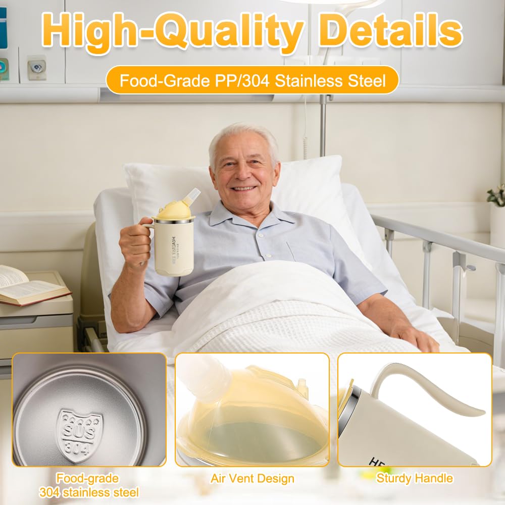 Kubek z ustnikiem dla seniorów, 3 w 1 400 ml Kubek ze słomką 30 cm i pokrywką z uchwytem, niekapiące kubki dla dorosłych, seniorów, pacjentów, rekonwalescencji, biały