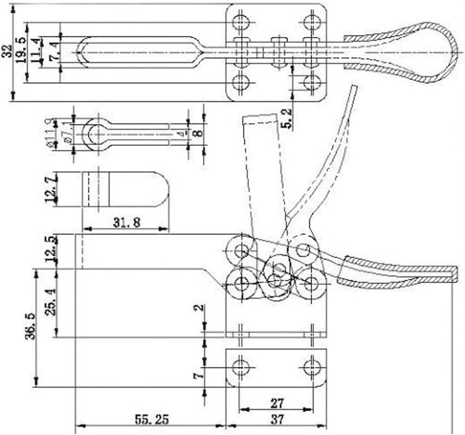 4 PCS Toggle Clamp 201B Hand Tool 198Lbs Holding Capacity Antislip Horizontal Quick Release Heavy Duty