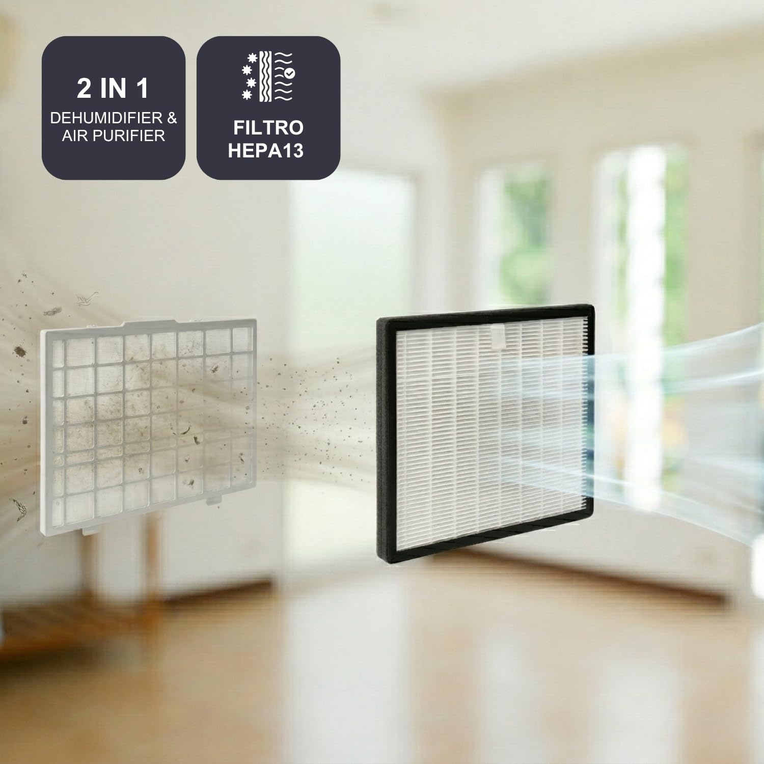 BLACK+DECKER - Deumidificatore e purificatore d'aria BXDH20E + 20 L/giorno | HEPA13 | Asciugatura biancheria | 2 velocità | 400W | Serbatoio 4 L | Programmabile 24h | Ruote | 40 m² | Bianco