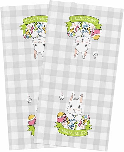 Miniatura 1 de Image Duvet 2 Pack Cotton Kitchen Dish Cloths Towels, Happy Easter Egg Plaid Bunny Buffalo 18 x28 Inch Soft Absorbent Kitchen Decoration Hand Towels