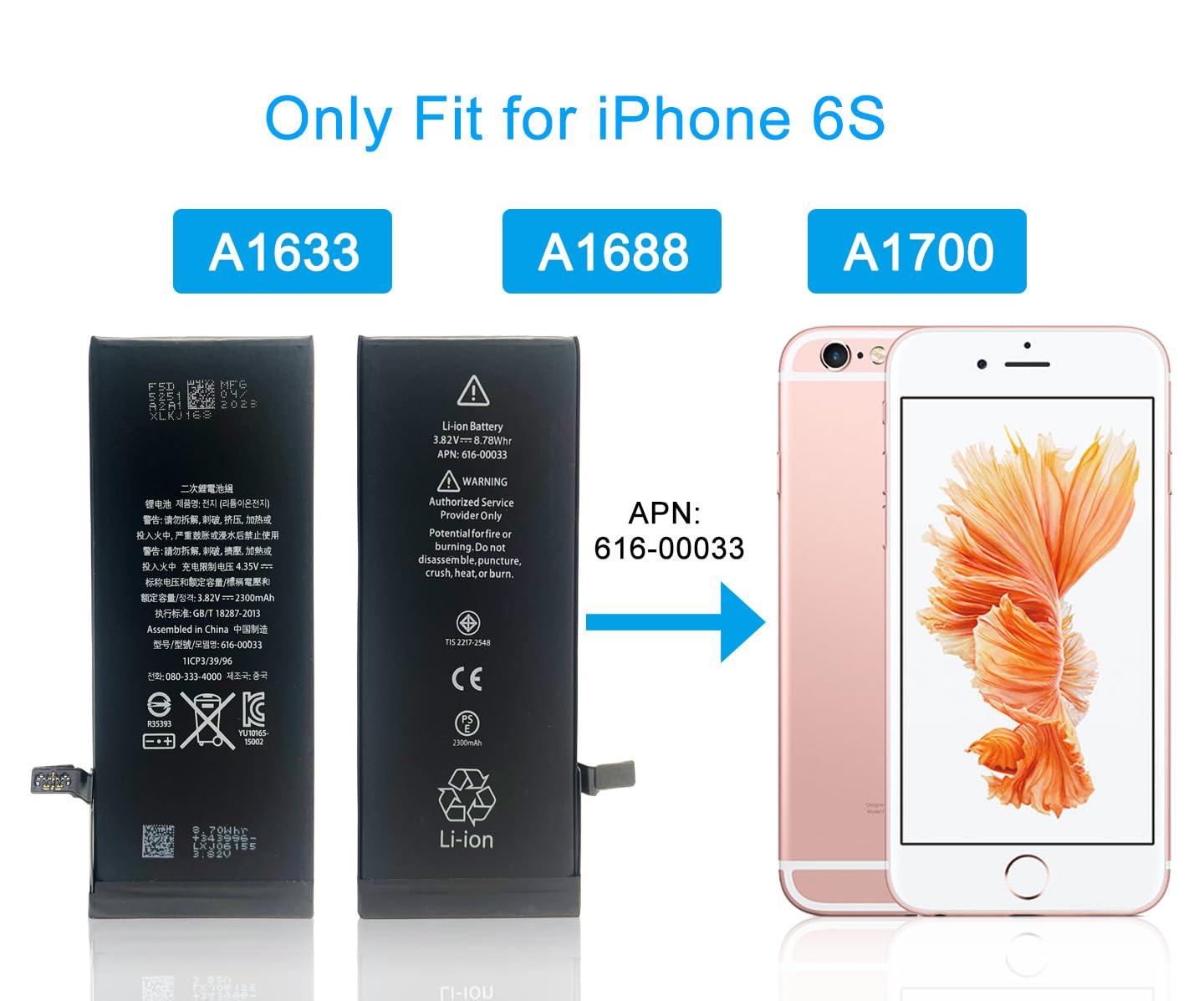 XITAIAN 3.82V 8.78Wh 2300mAh 616-00033 Zapasowa bateria do iPhone 6S A1633 A1688 z Tooltik