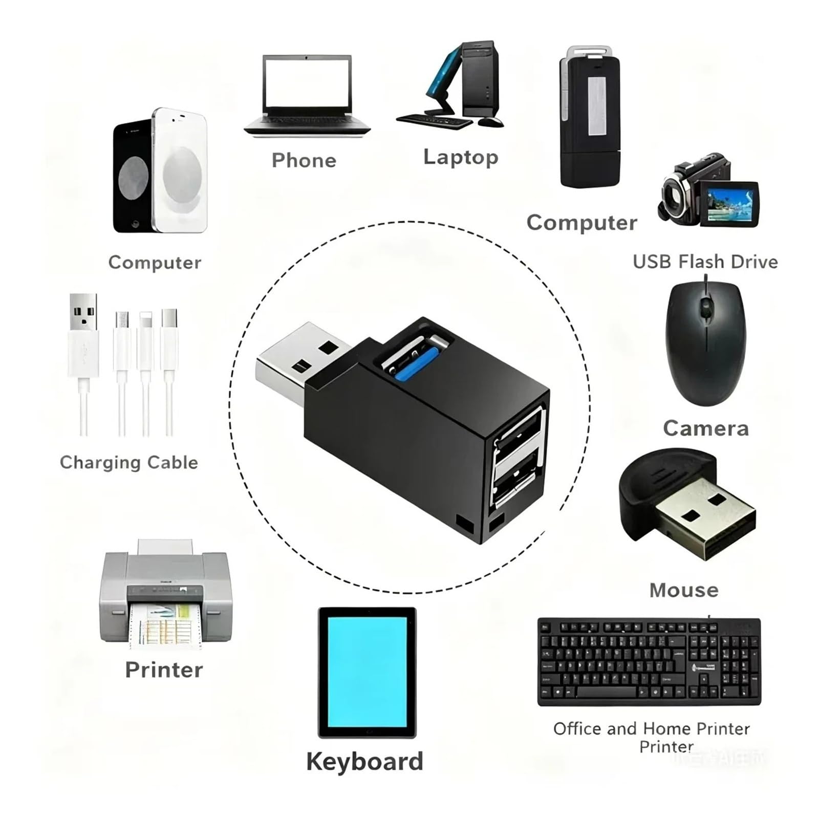 3-portowy USB 3.0 Hub Adapter Plug and Play do laptopa PC Mac (czarny 1 szt.)