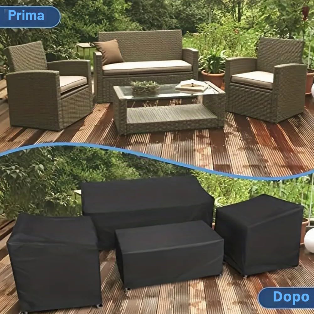Besttoolifes Set di 4 coperture protettive robuste e affidabili per mobili da giardino, impermeabili, resistenti ai raggi UV, resistenti agli strappi (nero 420D)
