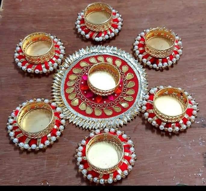 Urban TurtleArtificial Rangoli Mats for Diwali Decoration with Tea Light diyas Fesitive Home Decoration (Red)