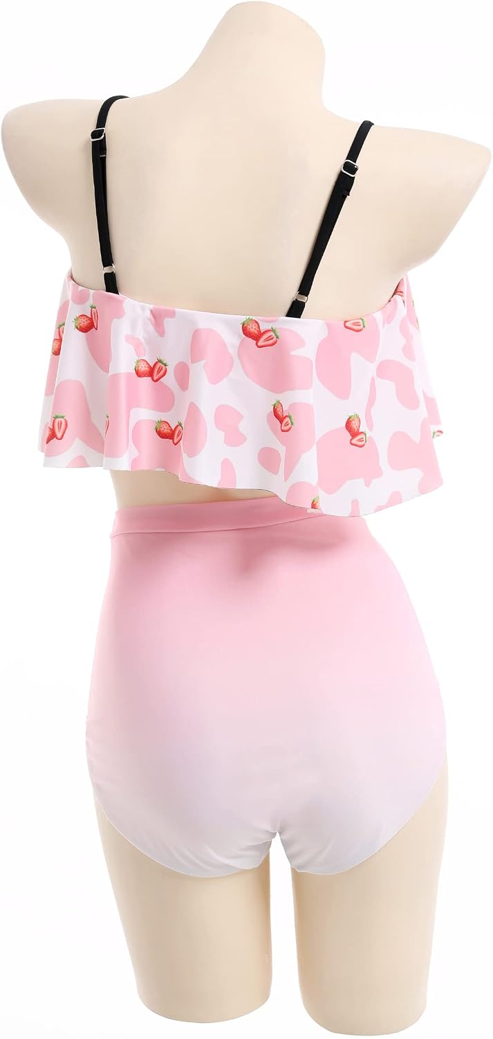 haikyuu Women Kawaii Two Piece Swimsuit Flounce Butterfly Bowknot Ruffle Falbala Bathing Suit High Waist Style