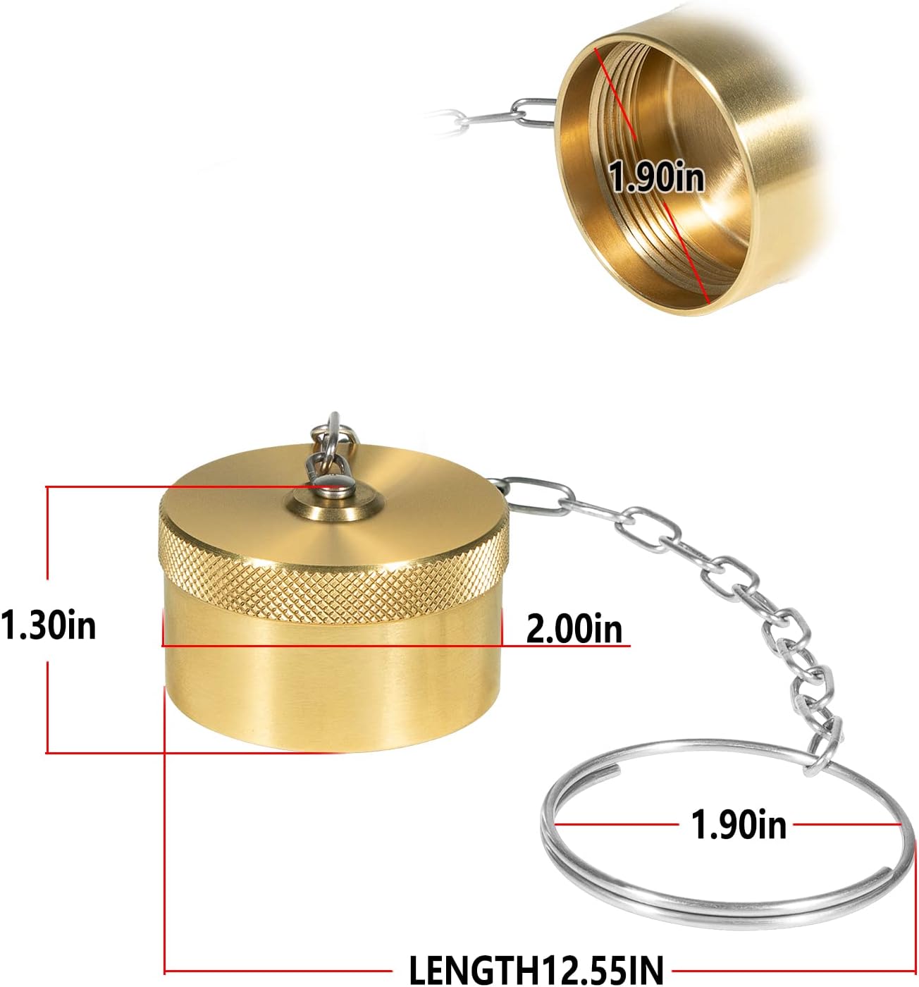 Male & Female Dust Cap and Plug Set Fit for 1” Body Size Wet Line Wing Style Coupler, Brass Dust Cap with Steel Chain, 1 Pack