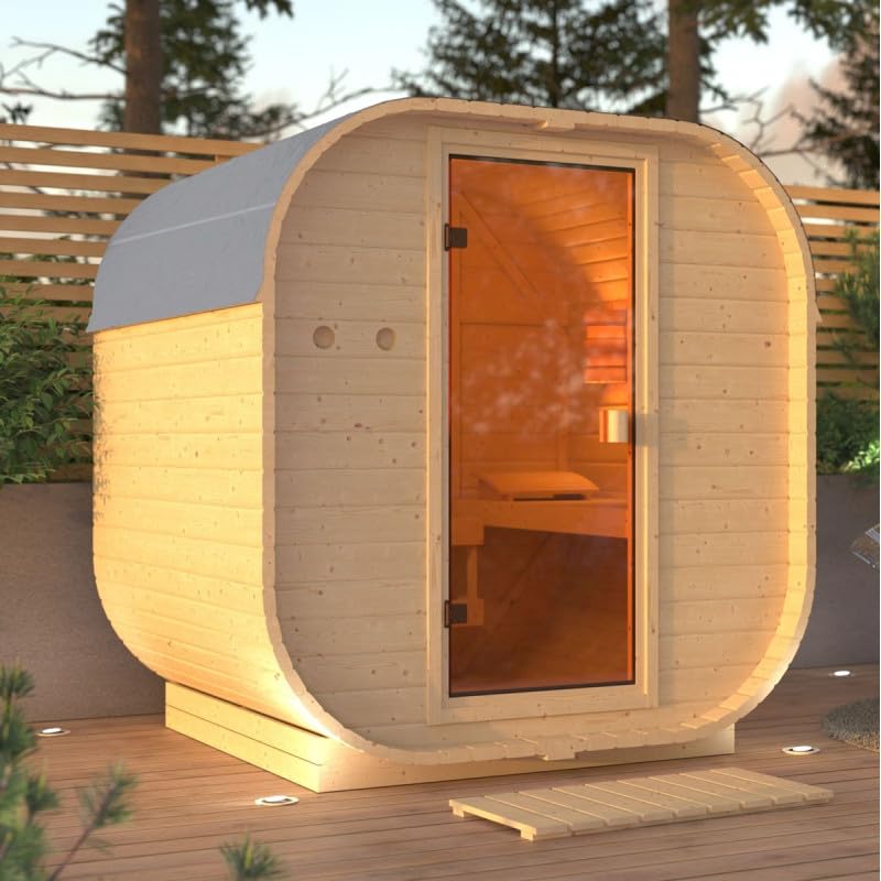 Karibu Sauna Extérieur Quadro 1 | 2-4 Places, Bois Massif 38mm, Poêle 9kW, Porte en Verre Bronzé | Dimensions 199x175cm, Plancher Inclus, Montage Emboîtement