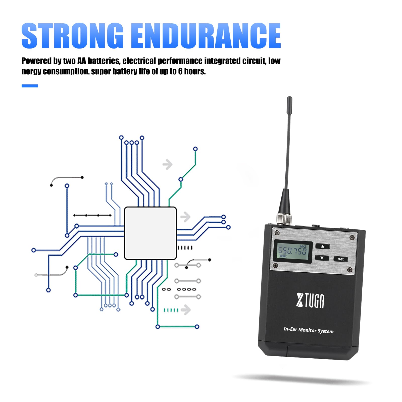 XTUGA Kabelloses In-Ear-Monitorsystem, Mono-Überwachung mit In-Ear-Kopfhörern für Bühne, Studio und Kirche, IEM-System (IEM110-4)