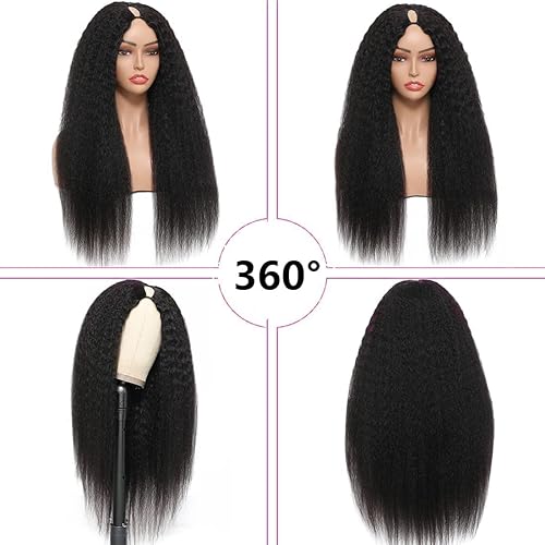 Miniatura 2 de Peluca de cabello humano lacio tipo afro con parte en V, para mujeres negras, densidad del 150%, peluca Yaki con parte en V, peluca de cabello