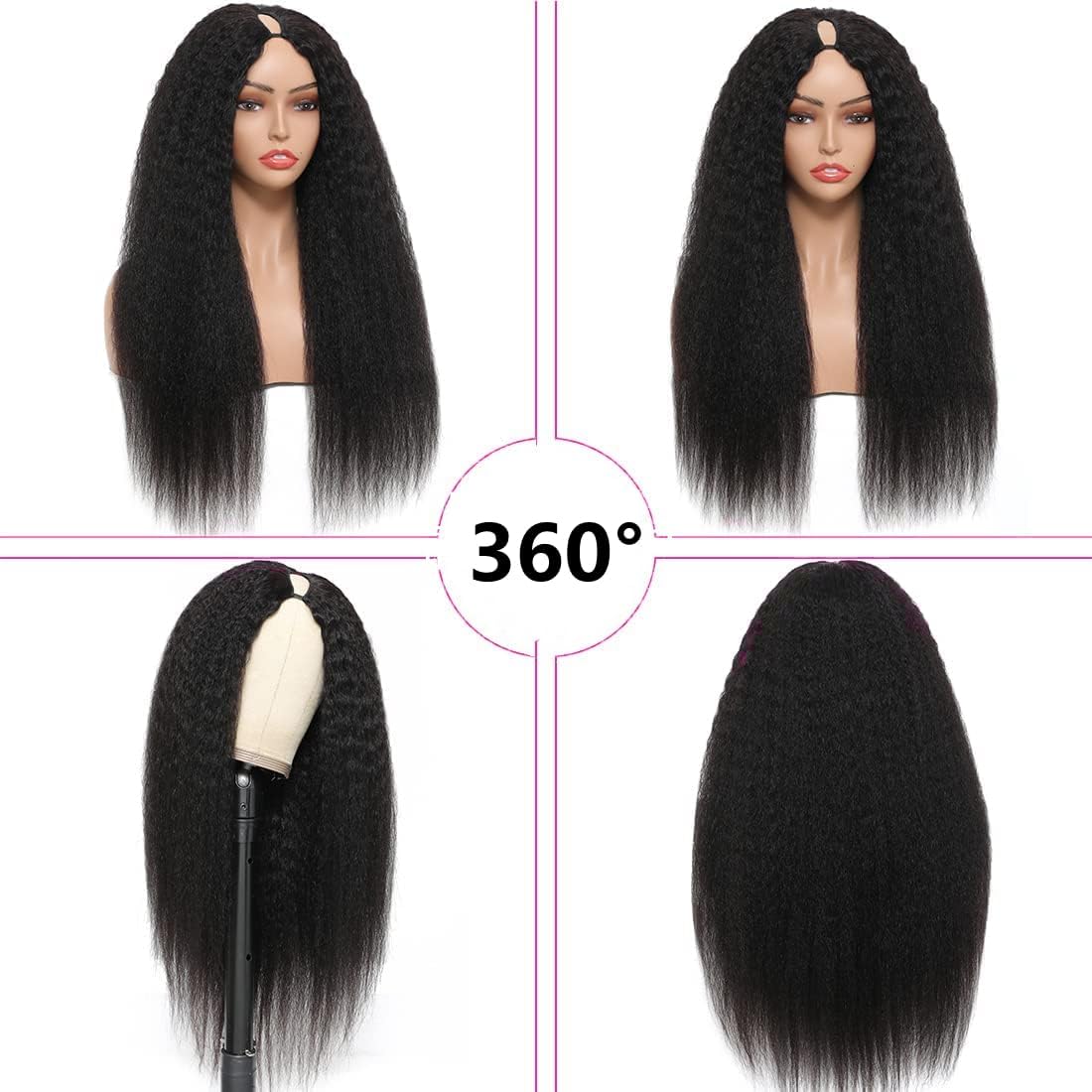 Kinky Straight V Part Wig Human Hair Glueless Drawstring 150% Density 16inch Amazon.com : UNICE Kinky Straight V Part Wigs Human Hair for  main image 3