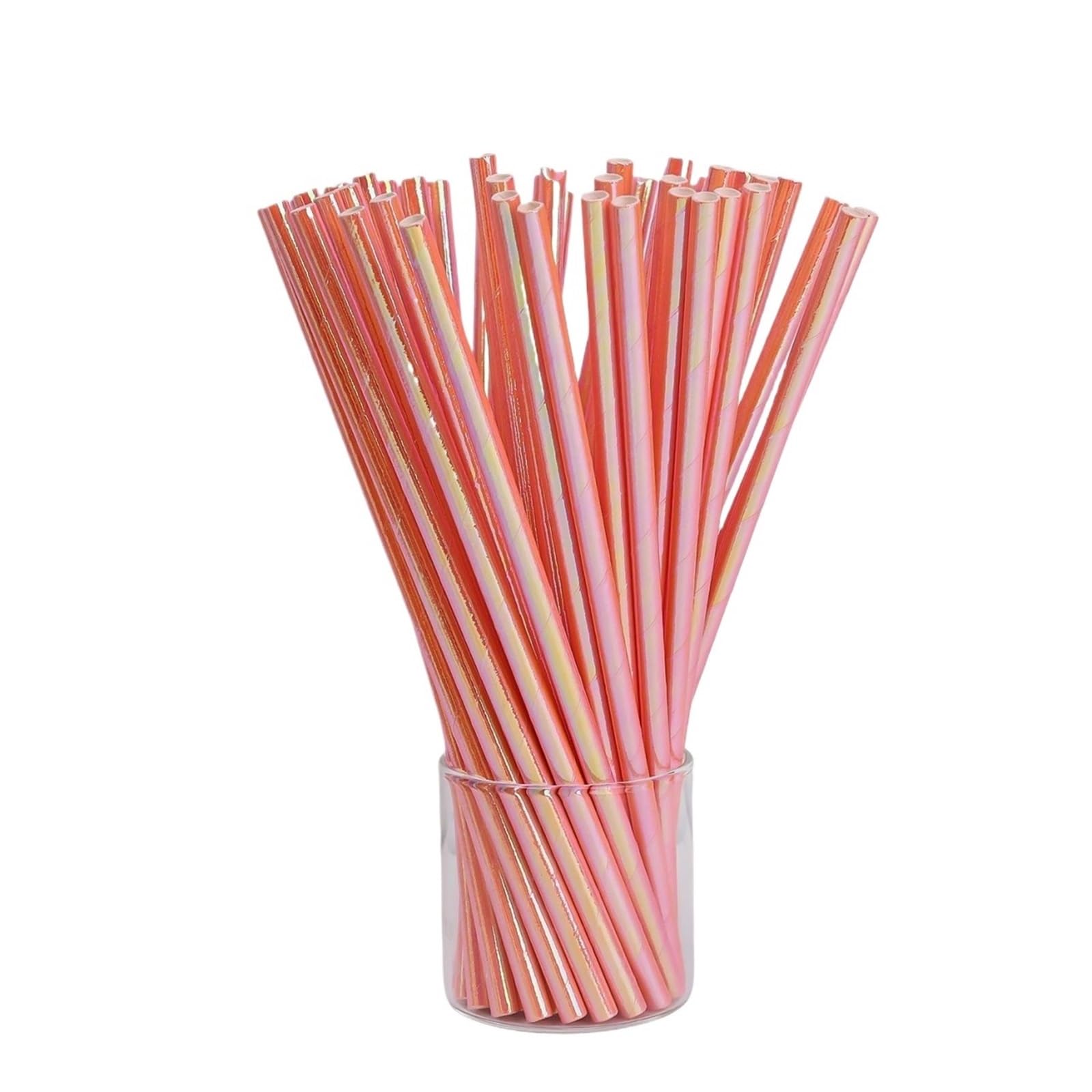 Pajitas de papel for beber 300 Uds pajitas iridiscentes desechables pajitas de papel decorativas for fiestas for batidos batidos vino jugo barra de cocina(Pink)
