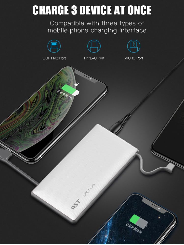 Batería portátil Estación,Power Bank 6 * 10000mAh Baterías Externas de 10000mAh,4 Puertos USB-C de Carga Rápida para Phone Móviles, Ordenadores Portátiles, Auriculares Bluetooth (Rojo)
