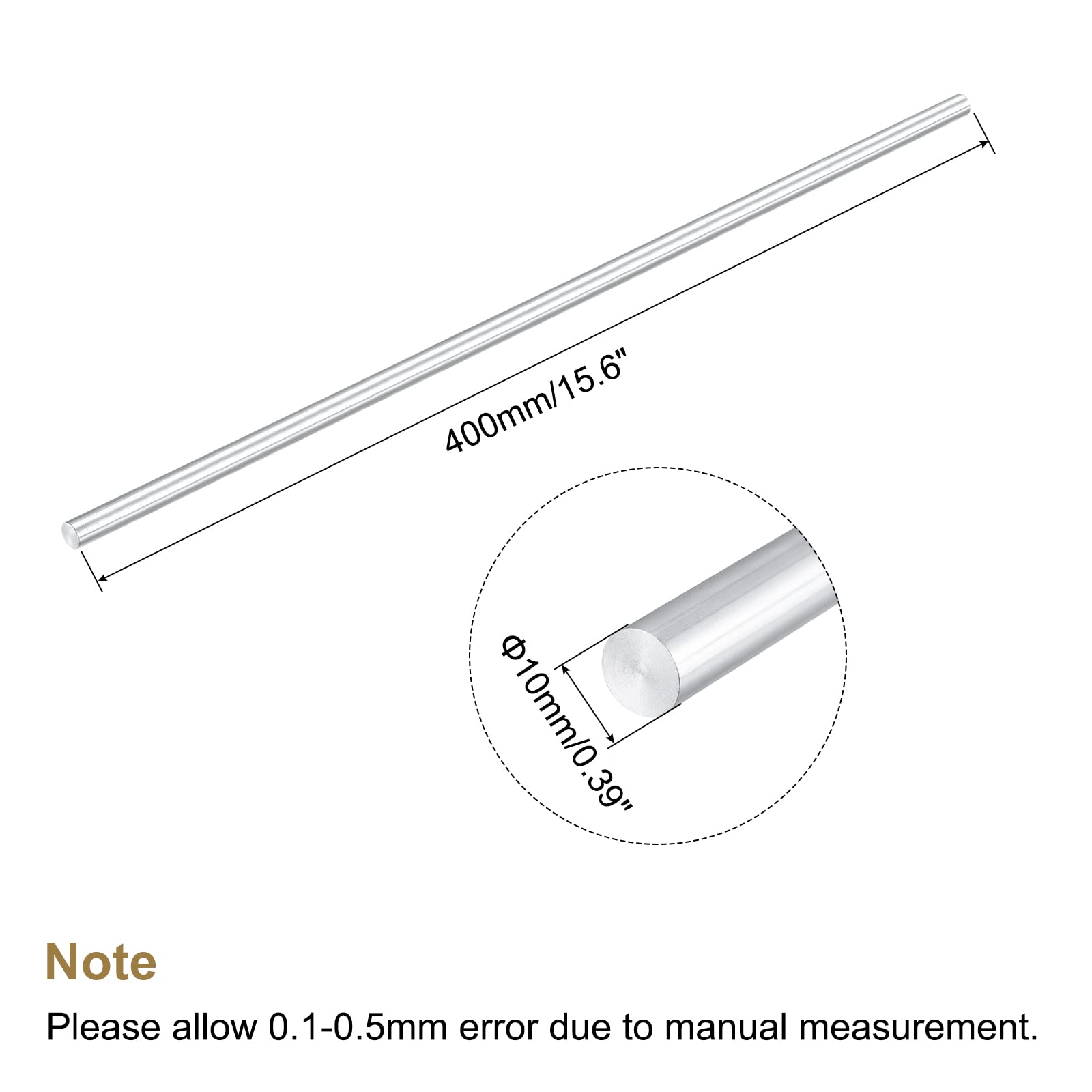 sourcing map Tige Aluminium Rond Plein Barre 10mm Diamètre 400mm Longueur Tour Barre Stock pour Bricoleur Fabrication Artisanale Coffret de 1