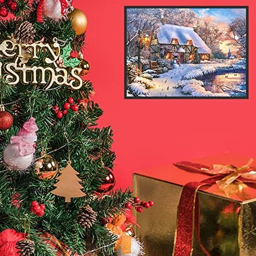 5D Diamond Painting Christmas Snow Scene, Diamond Painting by Number Kits for Adults Kids, Round Drill Embroidery Cross Stitch for Home Wall Decor Office Decoration (15.7x11.8inch)