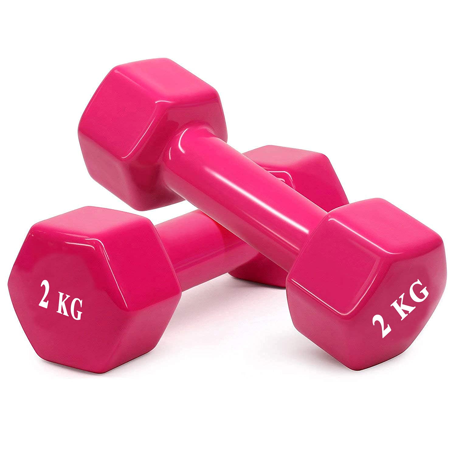 Protoner Cast Iron Vinyl Coated Dumbbells (Pair) 1 KG to 5 KG Set (2+2 =4 kg Pink)
