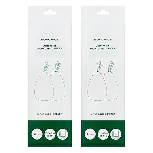 SONGMICS Bolsas de basura compatibles con SONGMICS con sensor de movimiento de 13 galones, bolsas de basura con cordón para cocina, 20.5 x 36.2