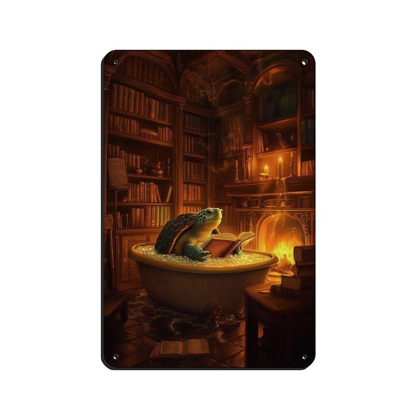 Lxwnze 20L X 30W Cm Enchanted Turtle Reading Art Tin Sign Vintage Metal Pub Club Cafe Bar Home Wall Art Decoration Poster Retro 8X12inch(20X30cm)