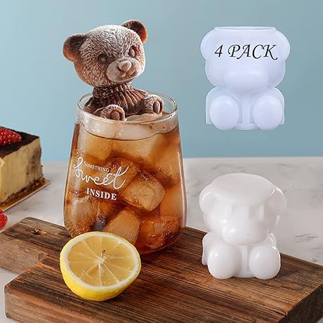 3D Teddy Bear Ice Cube Molds, Reusable Silicone Molds for Candy, Chocolate, Beverages, and More
