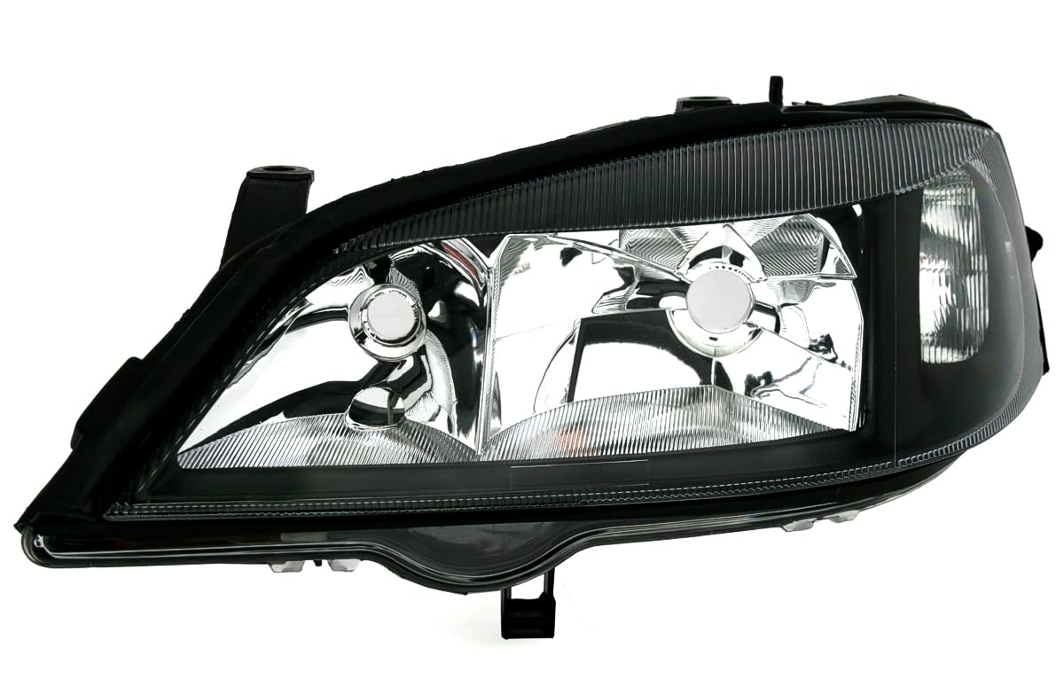Scheinwerfer Set in Schwarz für Opel Astra G (2/1998-1/2005, außer Xenon) | Aftermarktet, Upgrade, Tuning, Halogen, H7, HB3, links, rechts, Klarglas, vorbereitet für elektr. LWR,