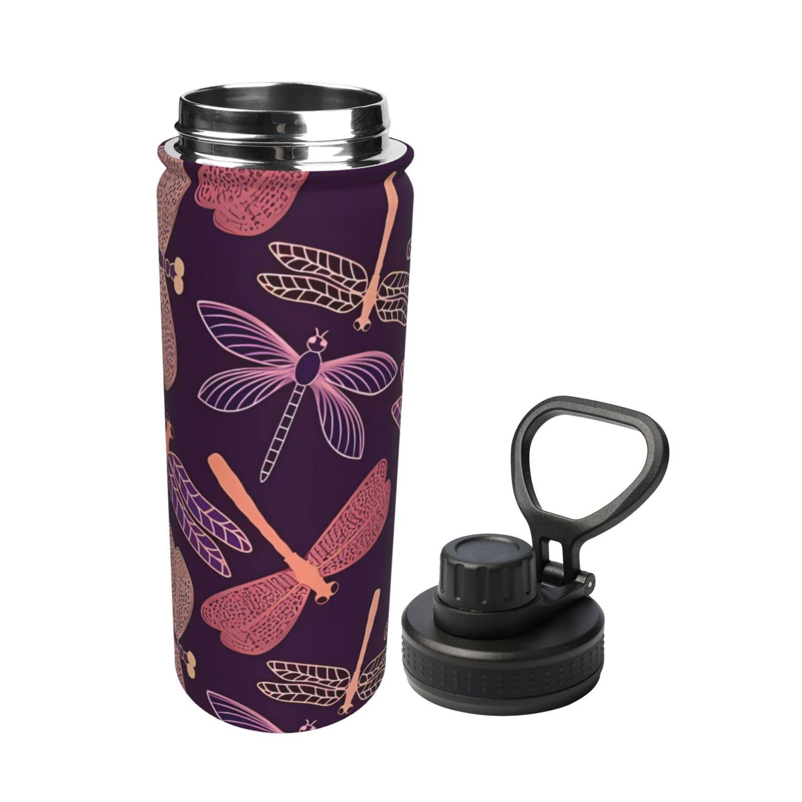 Sport-Trinkflasche mit Libelle, 510 ml, isolierte Edelstahl, auslaufsicher, für Reisen, Fitnessstudio, Büro