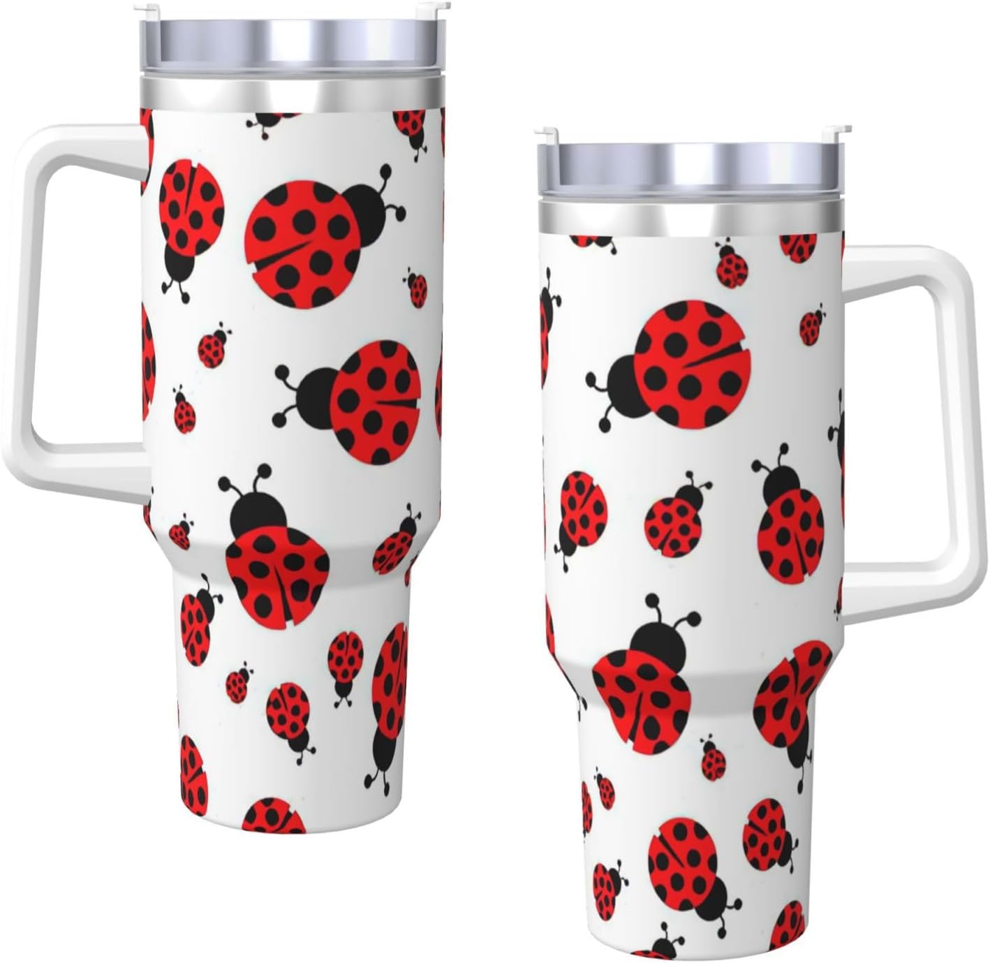 40 OZ Ladybug Print Ice Bully Cup with Handle Straw Lid Straw,Stainless Steel Tumbler Coffee Cup