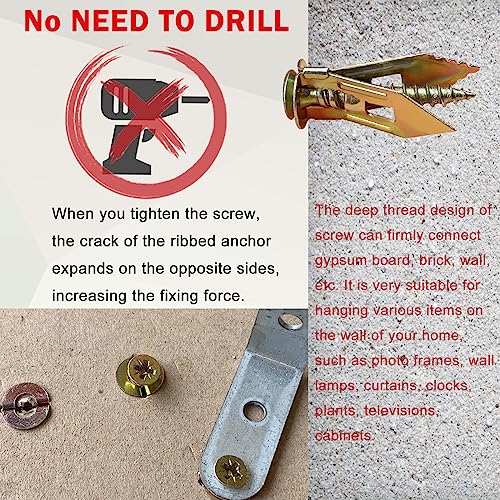 Image of 100PCS Self Drilling Drywall Anchors with Screws Kit, 2‑Sizes Wall Anchors, 3‑Sizes Expansion Screws, Heavy‑Duty No Drill Sheetrock Anchors, Holds Up to 66LB for Shelves & Picture Frames