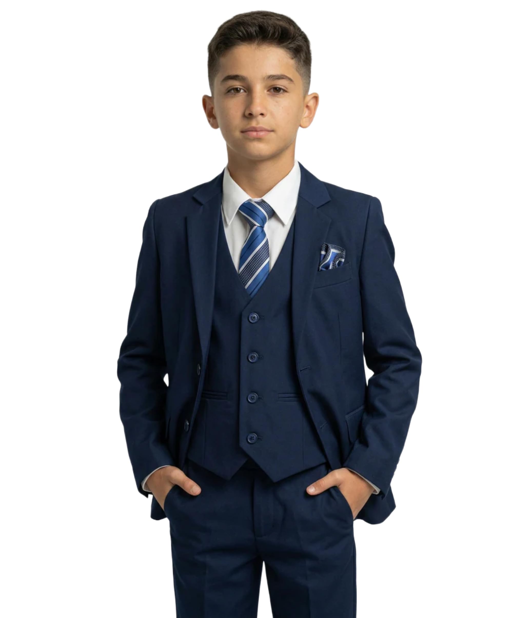Traje Formal para niños Ocasión Especial Juego de 6 Piezas Slim Fit en Azul Marino