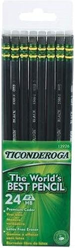Ticonderoga Lápices suaves No. 2, doce cajas de 24 unidades, 288 lápices (paquete de 12) en total (caja de madera, escritura negra) en negro mate