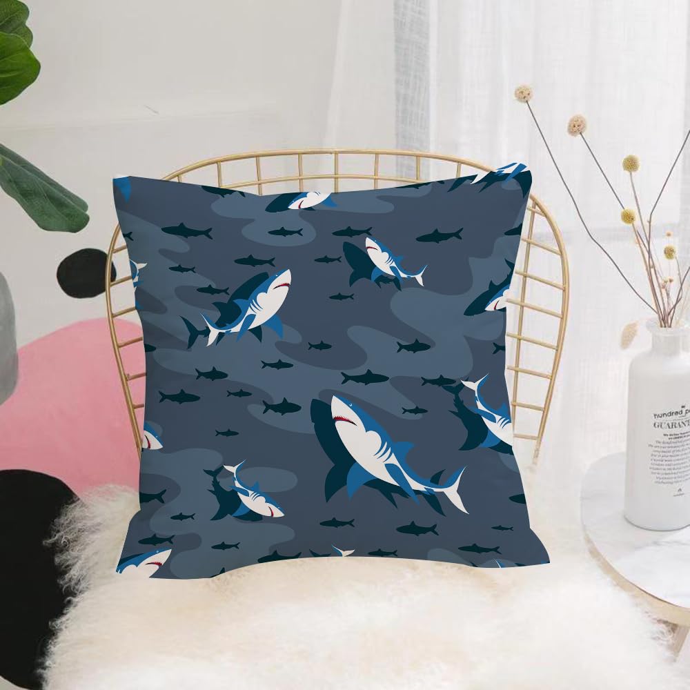 HYMSXW Cushion Cover,Throw Pillow Case Home Decorative for Living Room Bedroom Sofa Chair 20X20 Inch,Flock of frolicking sharks and fish herds.Design for textiles themed background,Pillowcase 50X50cm