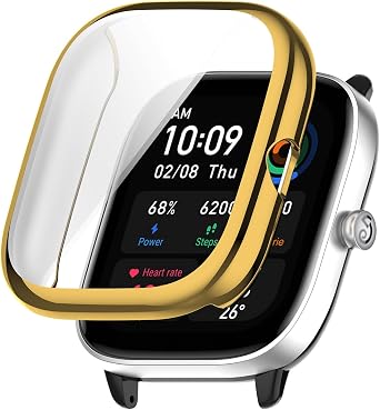 Soft TPU Case Compatible with Amazfit GTS 4 Mini Bumper Case Screen Protector Cover Soft TPU Shockproof for Amazfit GTS 4 Mini Case Gold