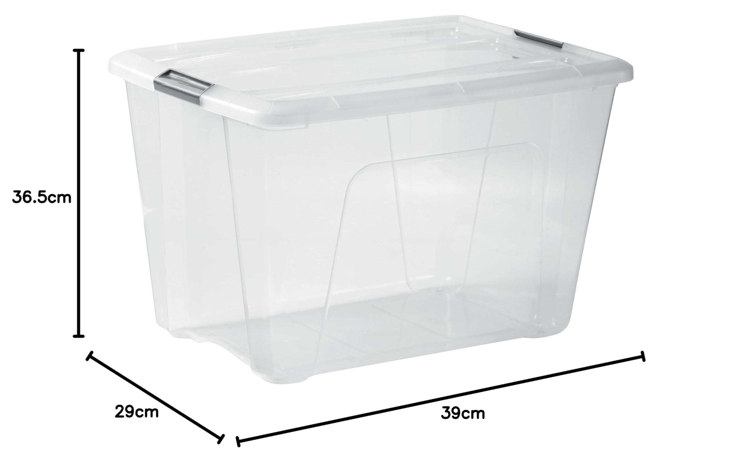 Iris Ohyama, Lotto di 4 scatole portaoggetti in plastica con coperchio, Grandi scatole portaoggetti impilabili, 60 L, senza BPA, Lavanderia, Ufficio, Trasparente/Maniglie Argento, L39,5 x P58 x