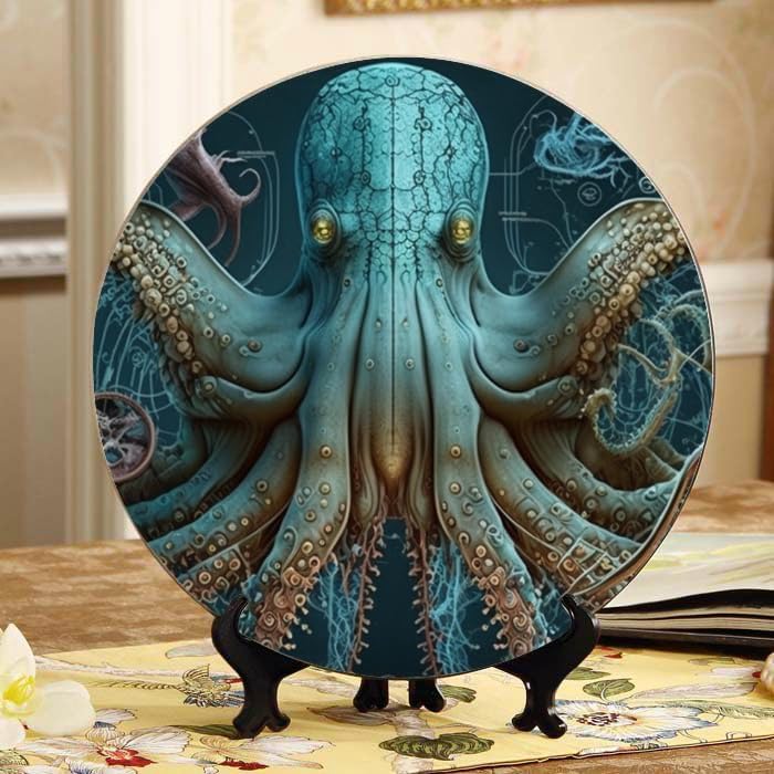 Christmas Stocking 10-inch Ceramic Plate for Wall Display or Tabletop, with Stand & Hook DP-779288845